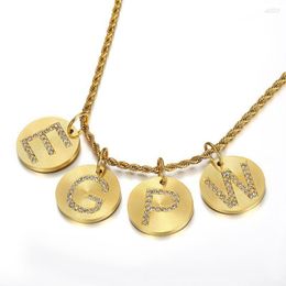 Pendant Necklaces Hiphop Iced Out CZ Alphabet Pendants & Chains Gold Colour Stainless Steel A-Z Initial Letter Necklace Bling Jewellery
