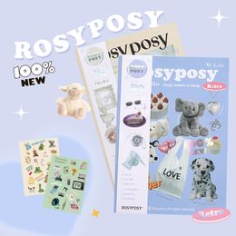 Adhesive Stickers RosyPosy 20 Page Paper Set INS Retro Cute Style Cartoon Basic Decoration Sticker Post for Diary Album Phone Gift A6786 230627