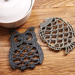 Mats Pads Wrought Iron Owl Tableware Coffee Mat Home Office Decoration Non Slip Heat Preservation Sweet Table Art 230627