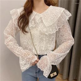 Women's Blouses Spring Women Turtleneck Lace Patchwork Lady Long Sleeve Solid Vintage Shirts Girls Doll CollarTops Korean Blusas Mujer