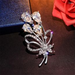 Brooches Clear Crystal Balloon For Women Zircon Flower Bouquet Office Party Wedding Daily Clothing Dress Jewellery Gift