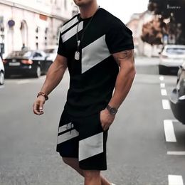 Men's Tracksuits Men Clothes 3D Printed T-shirt Suits Colour Block Graphic 2023 Summer Designer Round Neck Ropa Short Sleeve 2 Pcs