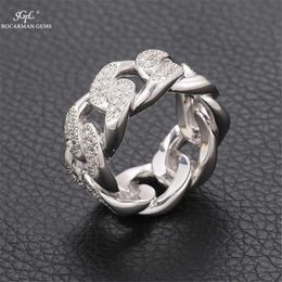 High Quality S925 Silver Cuban Chain Ring for Men Hip Hop Micro Set Mosan Diamond