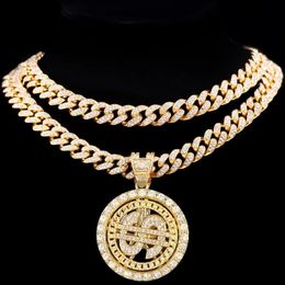 Anhänger Halskette Hip Hop Drehbarer Anhänger mit kubanischer Kette Halsband Diamant Halskette Männer Frauen Eiskristall Münze Schmuck