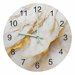 Wall Clocks Marble Texture White Luminous Pointer Clock Home Ornaments Round Silent Living Room Bedroom Office Decor