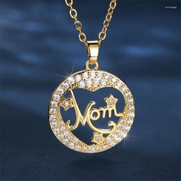 Pendant Necklaces Luxury Female Mom Love Heart Necklace Gold Colour Chain Charm White Zircon Wedding For Women