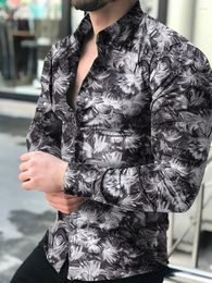 Men's Casual Shirts Men's Multiple Colors Flower Men Slim Printed Autumn Male Holiday Party Long Sleeve Dress Mens Clothing