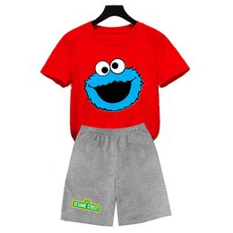 T-shirts Kids Tops polyester quick dry Sesame Street MONSTER Design T Shirt Children's Set Girls Cartoon Boys Print T shirt Baby 230626
