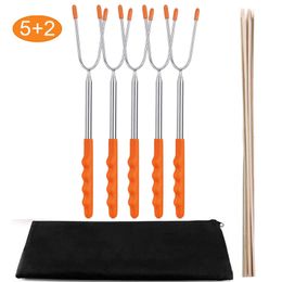 BBQ Grills 5PCS Lot Marshmallow Roasting Sticks Skewers Dog Telescoping Rotating Forks Long 45 Inch Stainless Barbecue 230627