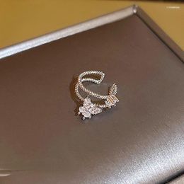 Backs Earrings VSnow Temperament Double Layer Bling Cubic Zircon Butterfly Clip Earings For Women Fairy Open Metal Jewellery