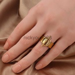 Band Rings 316L Stainless Steel Ring Geometry Lock Wide Ring Open Rings For Women Round Pendant Ring Finger Ring 2022 Trendy Jewelry Gift x0625