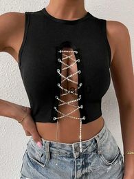 Women's T-Shirt Y2K Hollow Out Chain Women's T-shirt Sexy O-neCK Cut Out Sleeveless Top Female 2023 Summer Skinny Fashion Lady Tops J230627