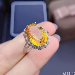 Cluster Rings Exquisite Jewellery 925 Sterling Silver Inset With Large Gemstone Woman's Elegant Oval Flower Citrine Ring Support Detecti