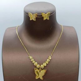 Necklace Earrings Set Nigeria Butterfly African And Beads Jewellery Bohemia Design Golden Colour Jewellery Gifts