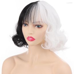 Synthetic Wigs HOUYAN Short Wavy Curly Hair Female Wig Lolita Cosplay Black And White Bangs Pink Blue Brown Girly Party