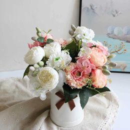 Dried Flowers Best Beautiful Miss Peony Artificial Silk Small White Bouquet Home Party Winter Wedding Decoration Fake