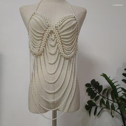 Chains Luxury Wide Layer Women Woven Pearl Necklace Bra Chain Elegant Party Gown Decoration Pearls Tassel Camis Breast Body Jewelry