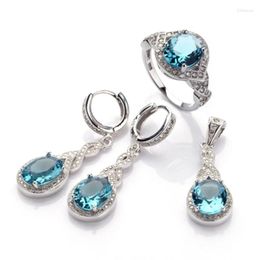 Necklace Earrings Set SHUNXUNZE Charm For Women's Clothing Accessories (ring/earring/pendant) Blue Cubic Zirconia Rhodium