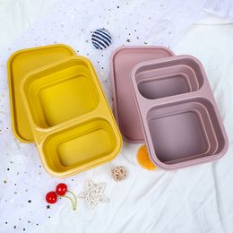 Foldable Lunch Box Silicone Bento Box Microwave Oven Divided Lunch Box Travel Outdoors Portable Rectangular Food Storage Container Dinnerware