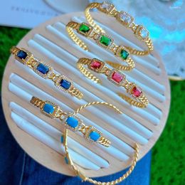 Bangle Luxury Bangles For Women Rectangle Colour Crystal Jewellery Paved Zircon Brass Accessories Bracelet Wholesale