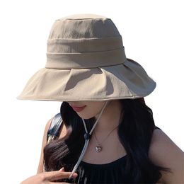 Fisherman Cap Women Sun Hat Portable Wide Brim Solid Color Comfortable Hats Summer Breathable Sun Protection Simple Caps