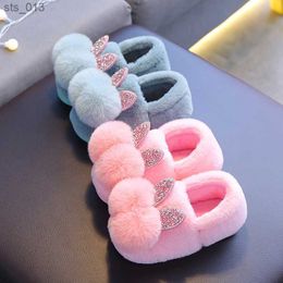 Winter Children Girls Cartoon Rabbit Indoor Home Slippers Thick Fur Warm Shoes Boys Kids Casual Footwear Baby Cotton Slippers L230518