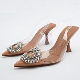 Dress Shoes Women Pumps Rhinestone High Heels Woman Transparent Spring Summer 2023 Weddings Sandals Slingback Heeled