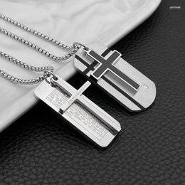 Pendant Necklaces Vintage Fashion Design Engraved Bible Cross Necklace For Men Stainless Steel Amulets Trend Jewelry Accessories