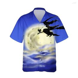 Men's Casual Shirts Men's Jumeast 3d Horror Halloween Witch Wizard Printed Hawaiian Vintage Shirt Men Short Sleeve Loose Tops