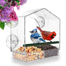 Garden Decorations Window Bird Feeder Refillable Sliding Tray Outside Weather Rain Squirrel Proof Resistant Drain Water Clear Transparent 230626
