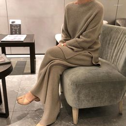 Women's Two Piece Pants High Quality Simple Fashion Knitted 2 Set Tracksuits Women 2023 Autumn Winter Thick Warm Loose Sweater Wide Leg Pant