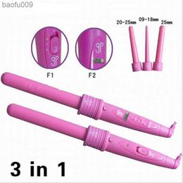 Professional 3p Electric Fast Heating Hair Curler Wand Beach Wave Style Tool Ceramic Barrel Curling Iron Tongs Cone Larger Roll L230520