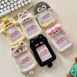 Business Card Files Kawaii Cartoon Animal Series Soft Plush 3 Inch Kpop Pocard Holder Po Bag Pendant School Stationery 230627