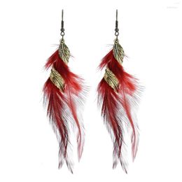 Dangle Earrings Ethnic Boho Feather Drop For Women Female Fringed Long Tassel Hanging Brincos Turkish Jewellery