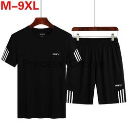 Men's Tracksuits Men Casual Set 2021 Fashion 2 PCS Sweat Suit Striped Short Sleeve Tshirt Shorts Sets Male Sportswear Tracksuit Summer Sportsuit x0627