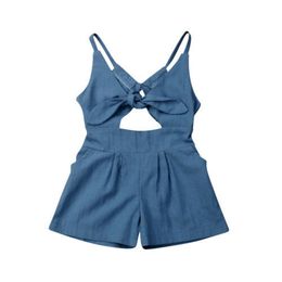 Trousers 1 6Years Kids Baby Girl Solid Romper Backless Jumpsuit Outfit Summer Clothes 230626