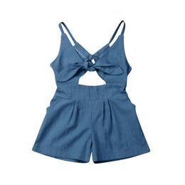 ズボン1 6年キッズベビーガールソリッドロンパーバックレスジャンプスーツ服の夏の服230626