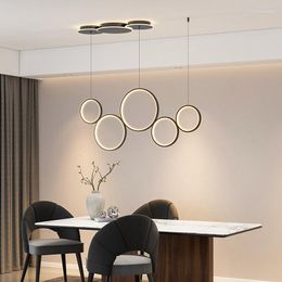 Chandeliers Nordic LED Restaurant Chandelier 2023 Modern Minimalist Creative Ring Front Desk Design Dining Room Bar Lamp