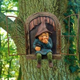 Garden Decorations Naughty Garden Gnome Statue Elf Out The Door Tree Hugger Home Yard Decor 230626