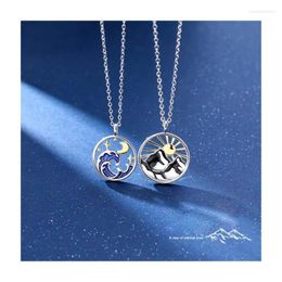 Pendant Necklaces Silver Color Fashion Trend Mountain Sea Sun Moon Love Forever Couple Necklace Jewelry Gift XU0024