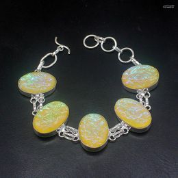 Link Bracelets Hermosa Jewellery Gorgeous Yellow Dichroic Glass Fancy Silver Colour Charms Chain Links For Women 20cm 20234840