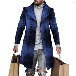 Erkek Trençkotlar Klasik Orta Uzunlukta Ceket Cepler Antifriz Gevşek Fit Erkekler Moda Rahat Ekose Dikiş Kalınlaşmış Yün Ceket