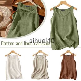 Women's T-Shirt Women Casual Camisole Literary Retro Cotton Linen Vests Summer V Neck Sleeveless Solid Loose Tank Tops S-5XL J230627