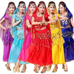 Stage Wear 4PCS Sexy Sequin Belly Dance Costumes Women Suit Performance Carnival Clothing
