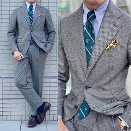 Men's Suits Men's 2 Pieces Tailor-Made Business Men Houndstooth Cloth Blazer Pants Formal Tailored Wedding Groom Causal Prom Fashion