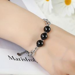 Link Bracelets Classic High Quality Stainless Steel Jewelry Vacuum Gold Plating Waterproof Cross Chain Agate Stone Handmade Beaded Bracelet