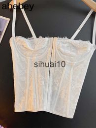 Women's T-Shirt Sexy Embroidery Lace Women Camis Tops Women Corset Bralette Cami Front Buttons Crop Cute Vest Elegant French Chic Party Clubwear J230627