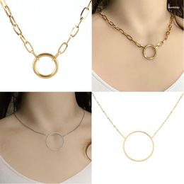 Chains Punk Stainless Steel Necklace Heart Geometric Necklaces Gothic Coin Lock Thick Chain Gold Silver Colour JewelryChains