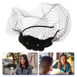 Bandanas Mesh Headdress Manual Diamond Decor Headwear For Lady Woman Female (Black)