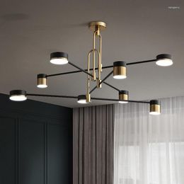 Pendant Lamps Gold Black Metal Iron Chandelier For Home Living Room Decoration Nordic Style 4/6/8 Heads Hanging Ceiling Light Industrial
